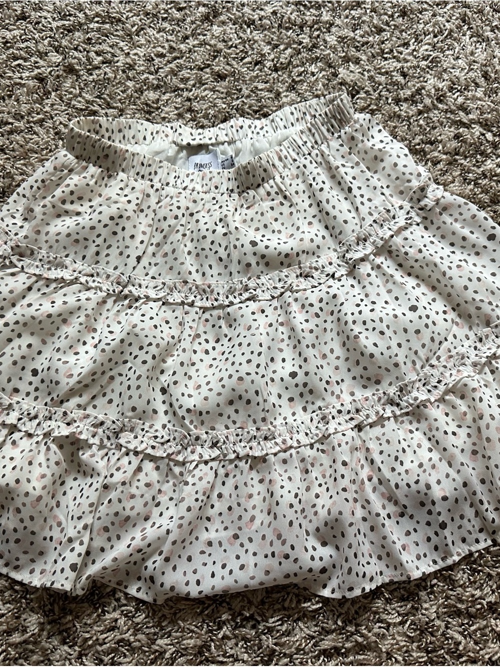 Princess Polly Cream Polka Dot Tiered Skirt